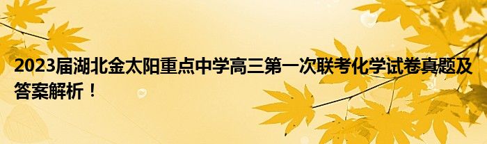 2023届湖北金太阳重点中学高三第一次联考化学试卷真题及答案解析！