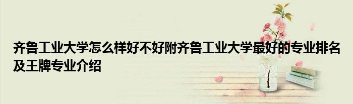齐鲁工业大学怎么样好不好附齐鲁工业大学最好的专业排名及王牌专业介绍