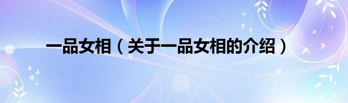 一品女相（关于一品女相的介绍）