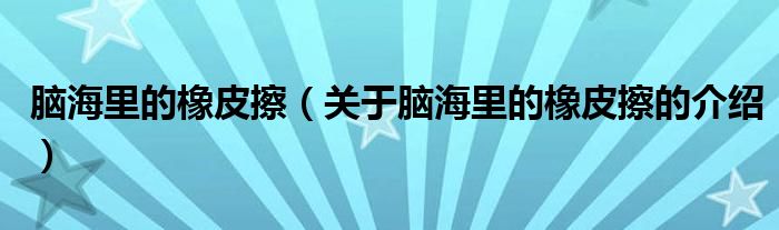 脑海里的橡皮擦（关于脑海里的橡皮擦的介绍）