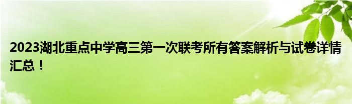 2023湖北重点中学高三第一次联考所有答案解析与试卷详情汇总！