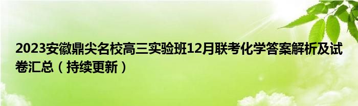 2023安徽鼎尖名校高三实验班12月联考化学答案解析及试卷汇总（持续更新）