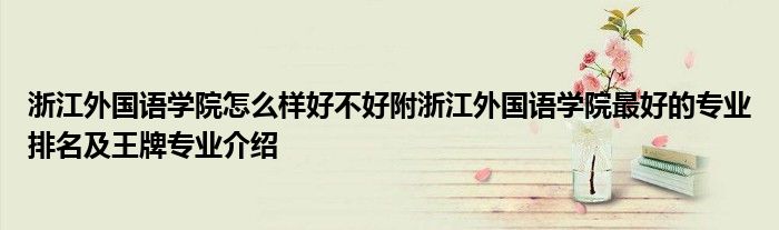 浙江外国语学院怎么样好不好附浙江外国语学院最好的专业排名及王牌专业介绍
