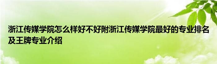 浙江传媒学院怎么样好不好附浙江传媒学院最好的专业排名及王牌专业介绍