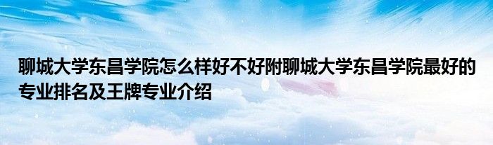 聊城大学东昌学院怎么样好不好附聊城大学东昌学院最好的专业排名及王牌专业介绍