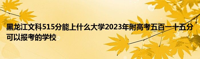 黑龙江文科515分能上什么大学2023年附高考五百一十五分可以报考的学校