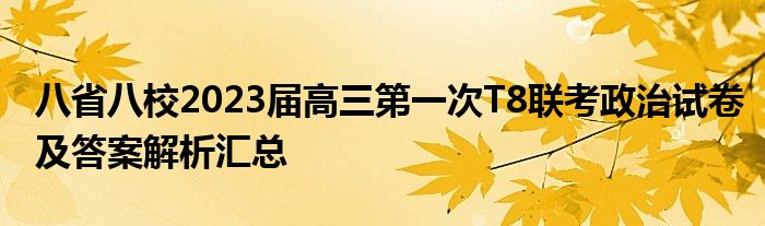 八省八校2023届高三第一次T8联考政治试卷及答案解析汇总