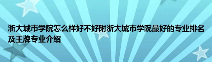 浙大城市学院怎么样好不好附浙大城市学院最好的专业排名及王牌专业介绍