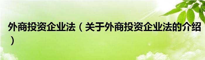 外商投资企业法（关于外商投资企业法的介绍）