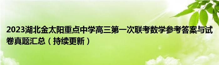 2023湖北金太阳重点中学高三第一次联考数学参考答案与试卷真题汇总（持续更新）