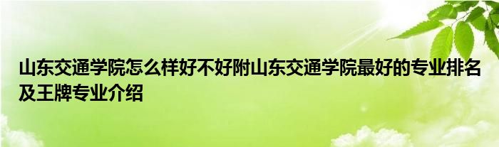 山东交通学院怎么样好不好附山东交通学院最好的专业排名及王牌专业介绍
