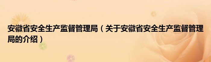 安徽省安全生产监督管理局（关于安徽省安全生产监督管理局的介绍）