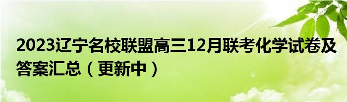 2023辽宁名校联盟高三12月联考化学试卷及答案汇总（更新中）