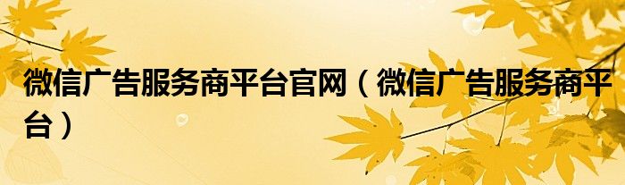 微信广告服务商平台官网（微信广告服务商平台）