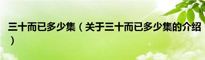 三十而已多少集（关于三十而已多少集的介绍）