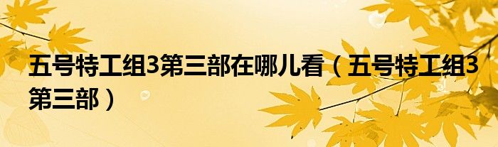 五号特工组3第三部在哪儿看（五号特工组3第三部）