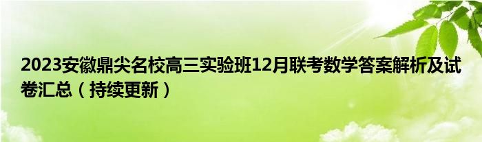 2023安徽鼎尖名校高三实验班12月联考数学答案解析及试卷汇总（持续更新）