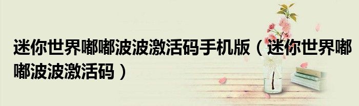 迷你世界嘟嘟波波激活码手机版（迷你世界嘟嘟波波激活码）