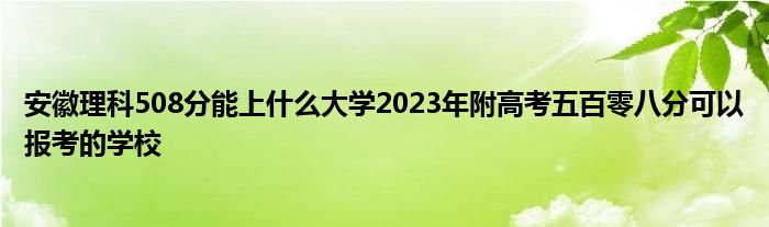 安徽理科508分能上什么大学2023年附高考五百零八分可以报考的学校