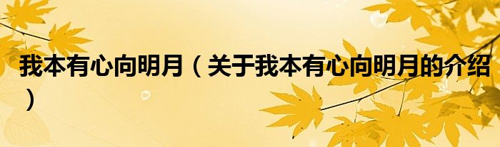 我本有心向明月（关于我本有心向明月的介绍）
