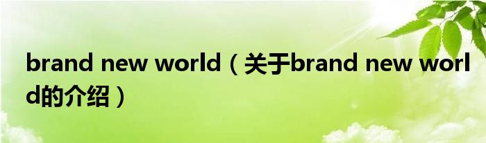 brand new world（关于brand new world的介绍）