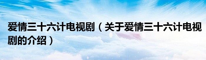 爱情三十六计电视剧（关于爱情三十六计电视剧的介绍）