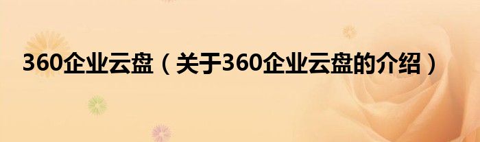 360企业云盘（关于360企业云盘的介绍）