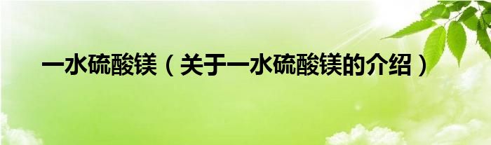 一水硫酸镁（关于一水硫酸镁的介绍）