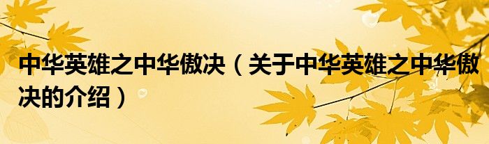 中华英雄之中华傲决（关于中华英雄之中华傲决的介绍）