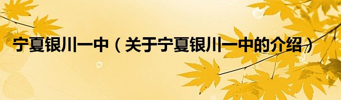 宁夏银川一中（关于宁夏银川一中的介绍）
