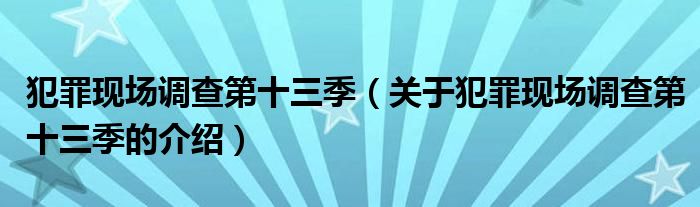 犯罪现场调查第十三季（关于犯罪现场调查第十三季的介绍）