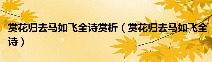 赏花归去马如飞全诗赏析（赏花归去马如飞全诗）