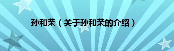 孙和荣（关于孙和荣的介绍）