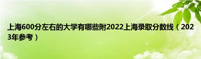 上海600分左右的大学有哪些附2022上海录取分数线（2023年参考）