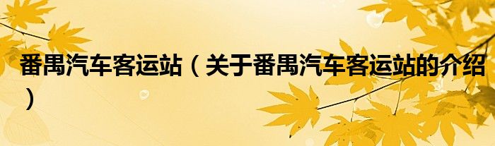 番禺汽车客运站（关于番禺汽车客运站的介绍）