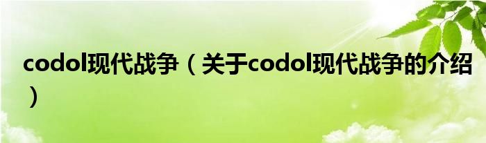 codol现代战争（关于codol现代战争的介绍）
