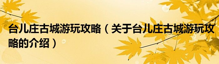 台儿庄古城游玩攻略（关于台儿庄古城游玩攻略的介绍）