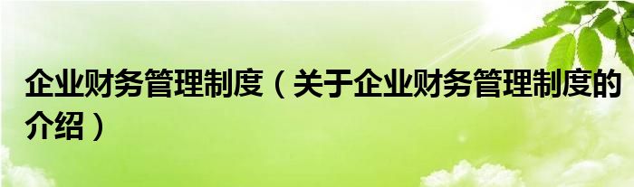 企业财务管理制度（关于企业财务管理制度的介绍）