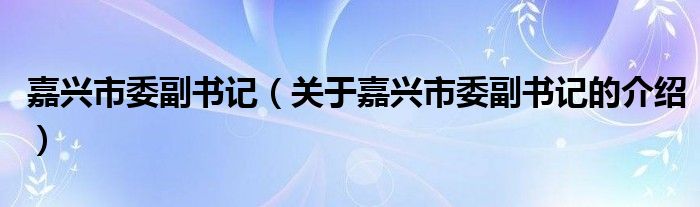 嘉兴市委副书记（关于嘉兴市委副书记的介绍）