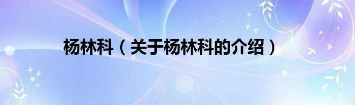 杨林科（关于杨林科的介绍）