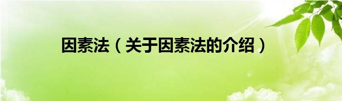 因素法（关于因素法的介绍）