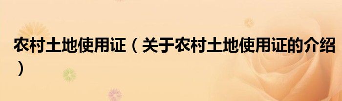 农村土地使用证（关于农村土地使用证的介绍）