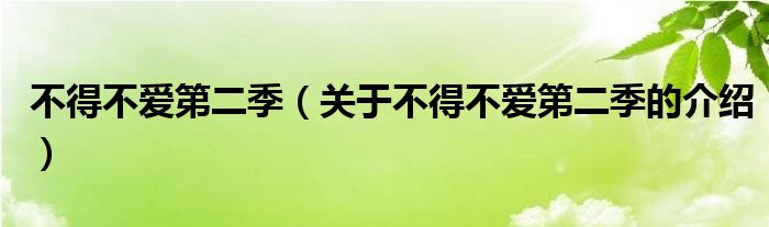 不得不爱第二季（关于不得不爱第二季的介绍）