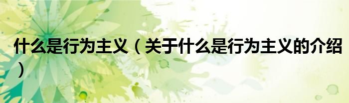 什么是行为主义（关于什么是行为主义的介绍）