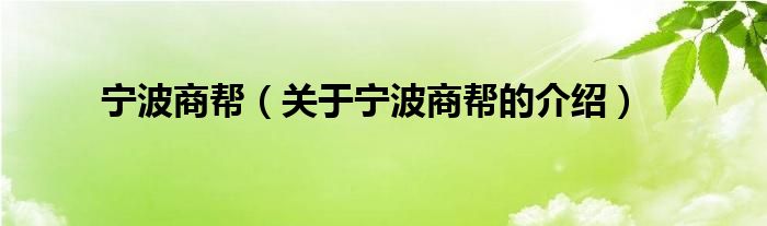 宁波商帮（关于宁波商帮的介绍）