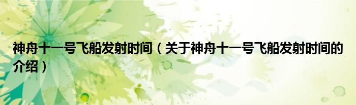 神舟十一号飞船发射时间（关于神舟十一号飞船发射时间的介绍）