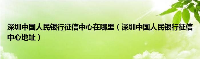 深圳中国人民银行征信中心在哪里（深圳中国人民银行征信中心地址）