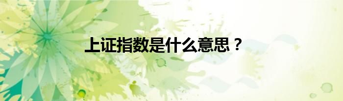 上证指数是什么意思？