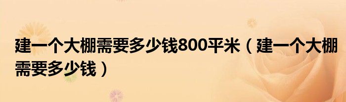 建一个大棚需要多少钱800平米（建一个大棚需要多少钱）