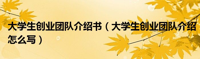 大学生创业团队介绍书（大学生创业团队介绍怎么写）